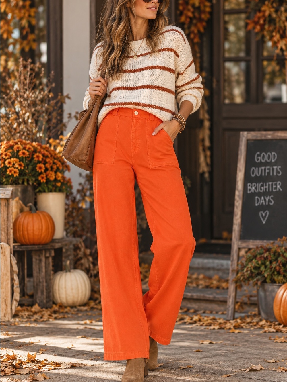 Zara Wide-Leg High-Rise Pants in Bright Orange